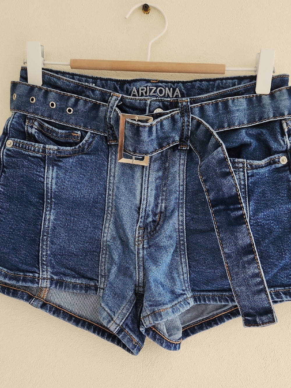 Arizona Jean Company Women's Dark Blue Denim Belted Shorts